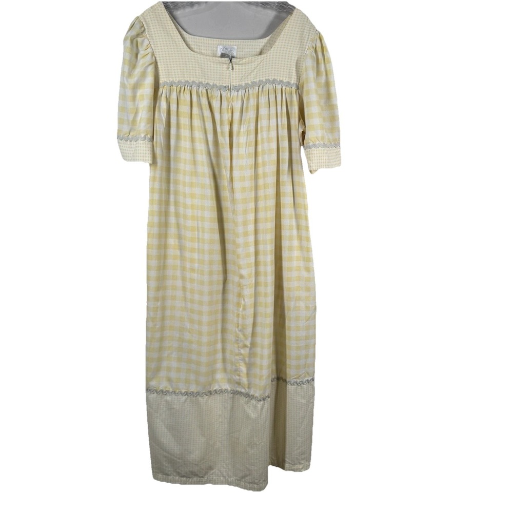 Go Softly Patio House Dress Mumu Sz L Yellow Gingham Coastal Grandma Housedress